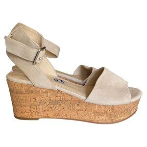 Marc Fisher Beige Suede Cork Platform Sandals